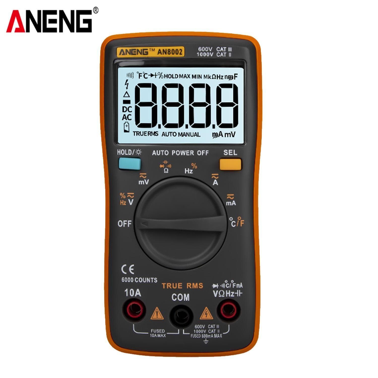 ANENG AN8002 6000 Counts True RMS Multifunctional Digital Multimeter Voltmeter Ammeter Handheld Mini Universal Meter orange