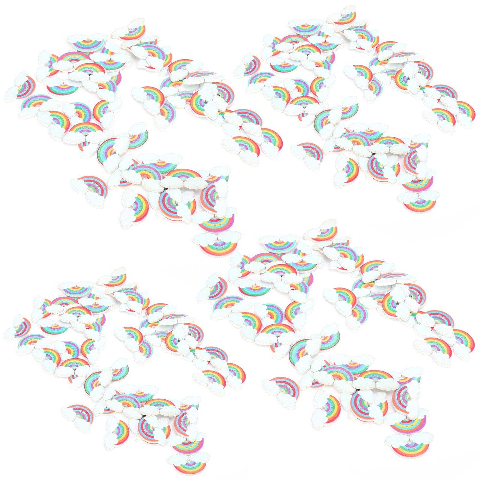 200Pcs Rainbow Wooden Buttons DIY Painted Decoration Accessories with 2 Holes for Children