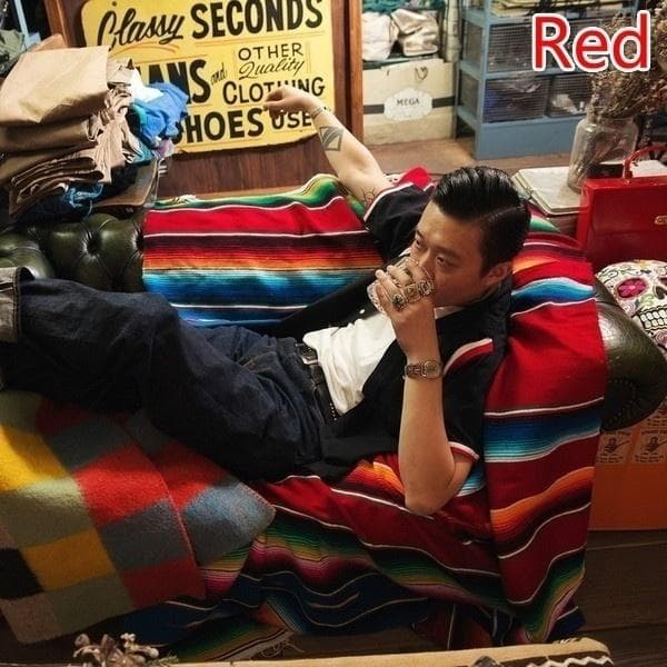 New 8 Color Mexican Stripe Outdoor Cotton Blanket Rainbow Beach Blanket Mattress with Tassel Bed Travel Picnic Rug Sofa Cover 150 x 180cm red