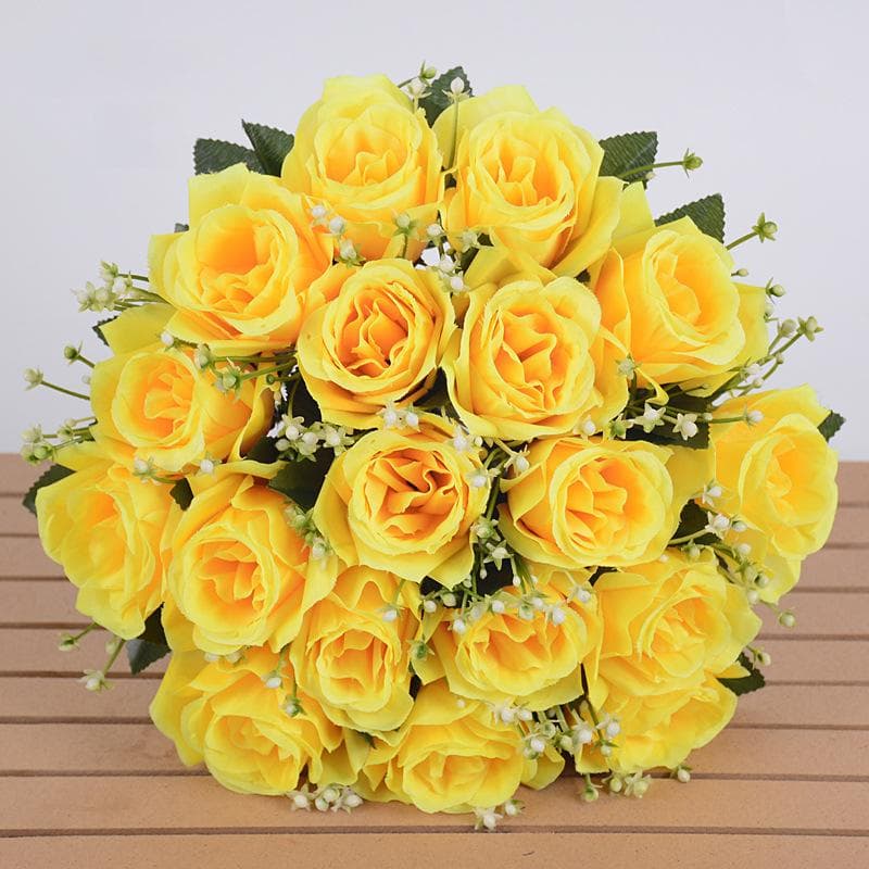 18 Heads Silk Rose Artificial Flowers Fake Bouquet Wedding Home Party Decor yellow