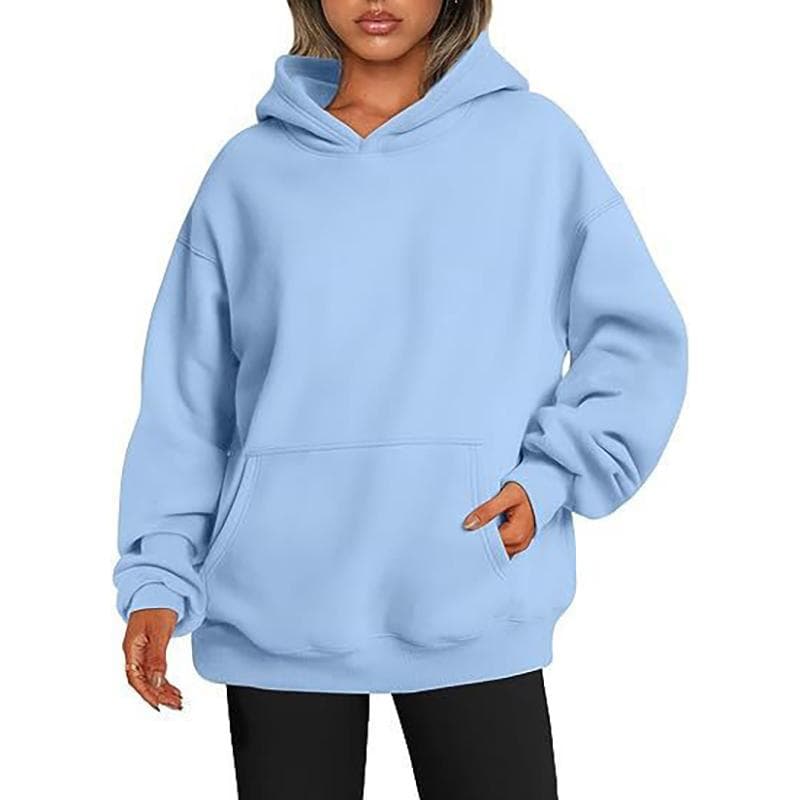 Women's Hooded Pullover Sweatshirt Solid Color Oversized Loose Casual Fleece Sweatshirt 5XL light blue