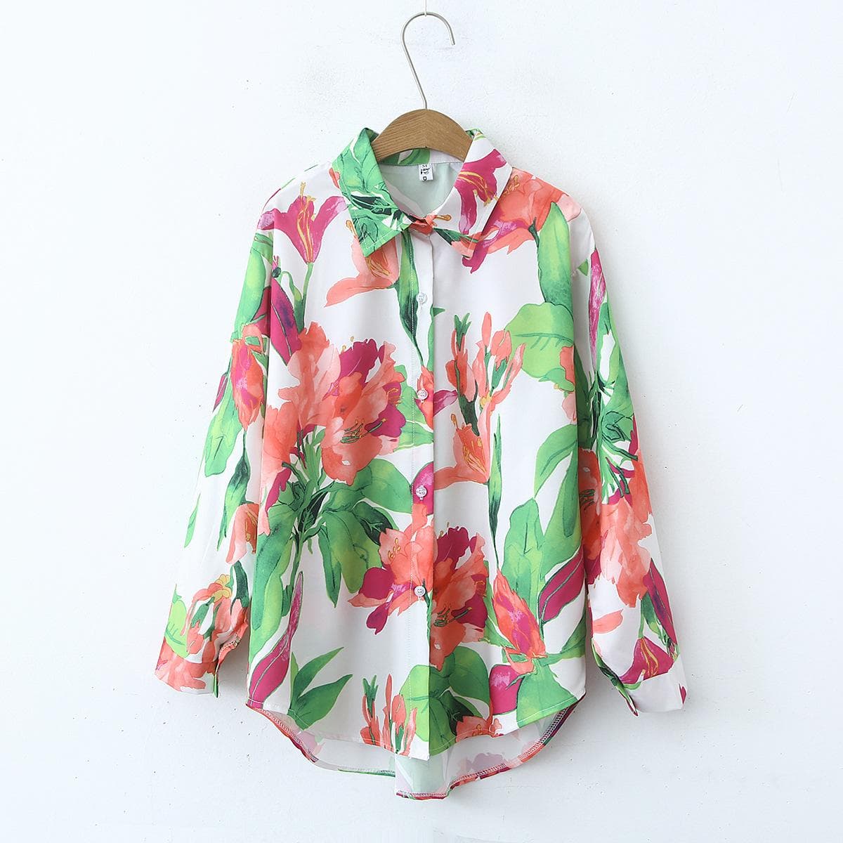 Women's New Floral Print Loose Collar Long Sleeved Fashionable Shirt XL