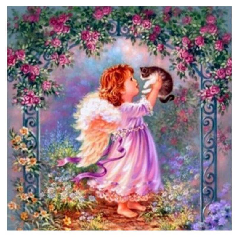 5D DIY Full Round Diamond embroidery Angle Cross Stitch Rhinestone Diamond Painting 30x30CM