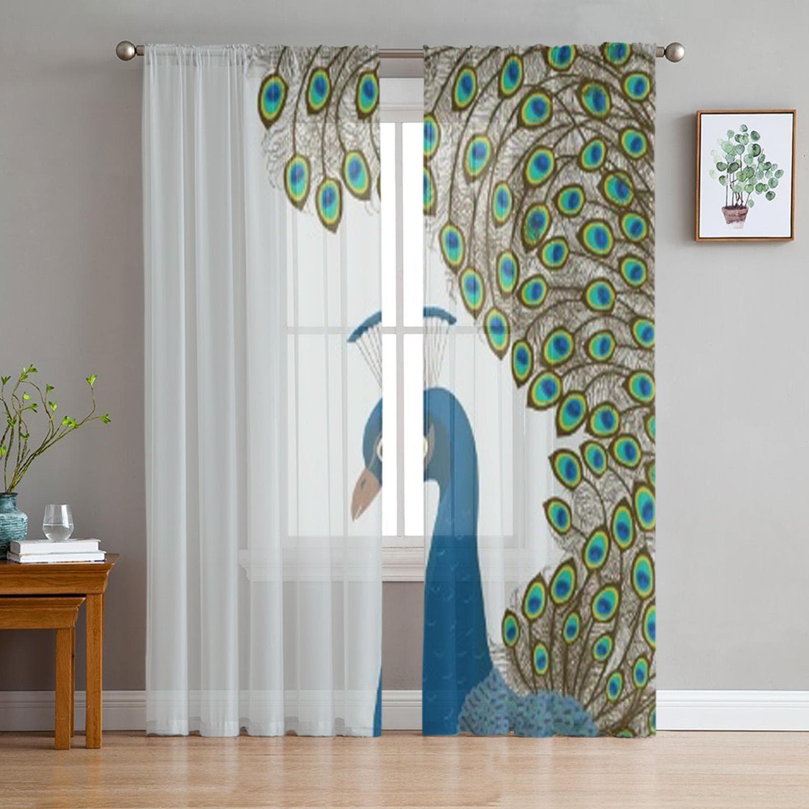Peacock Tulle Sheer Window Curtains For Living Room The Bedroom Modern Chiffon Voile Organza Curtains Decor Drapes 135W x 114H(cm)