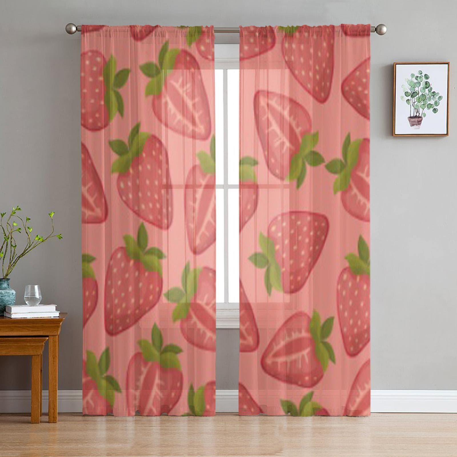Strawberries Pink Luxurious Chiffon Sheer Curtains for Living Room Bedroom Decoration Window Voiles Tulle Curtain 135W x 114H(cm)