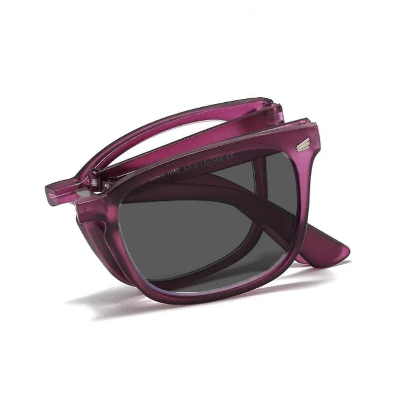 Folding Photochromic Sunglasses Vintage Color Changing Square Reading Glasses for Women Men Outdoor Presbyopia 2.5
