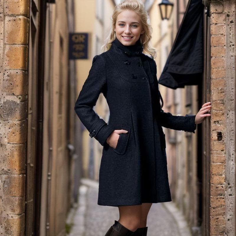 Women's Woolen Coat Women's Medium and Long Hooded Woolen Coat S