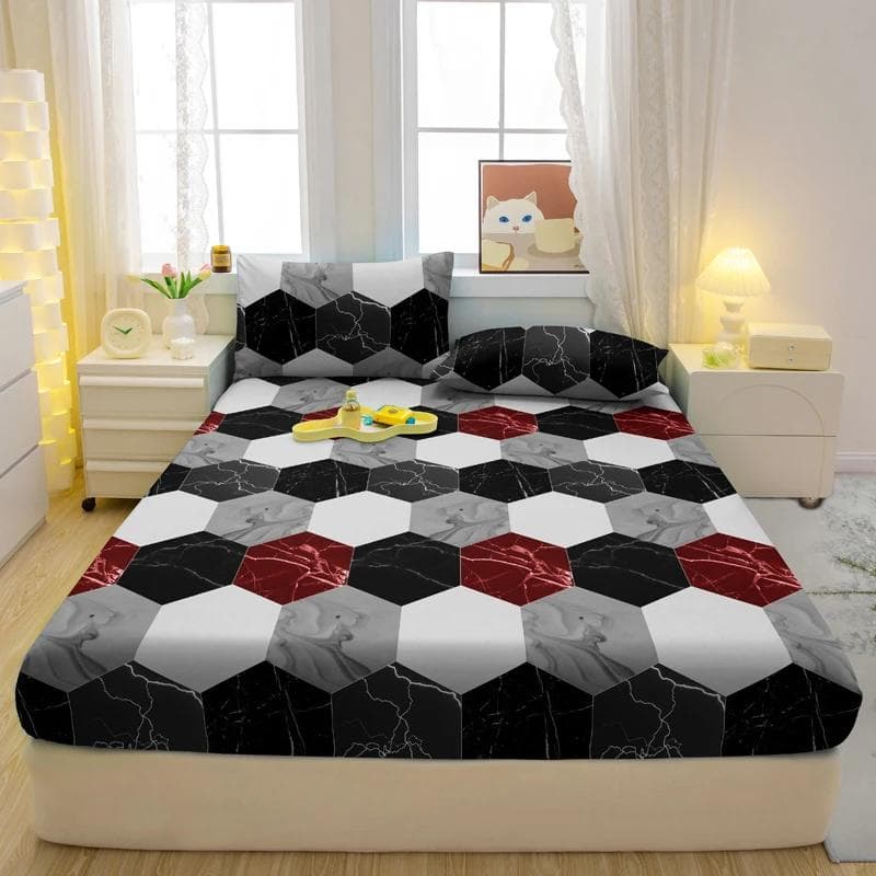 1 Simple Modern Geometry Printed Matte Fitted Sheet, Bedroom Printed Bed Cover, Bedding (Excluding Pillowcases) 71x132cm