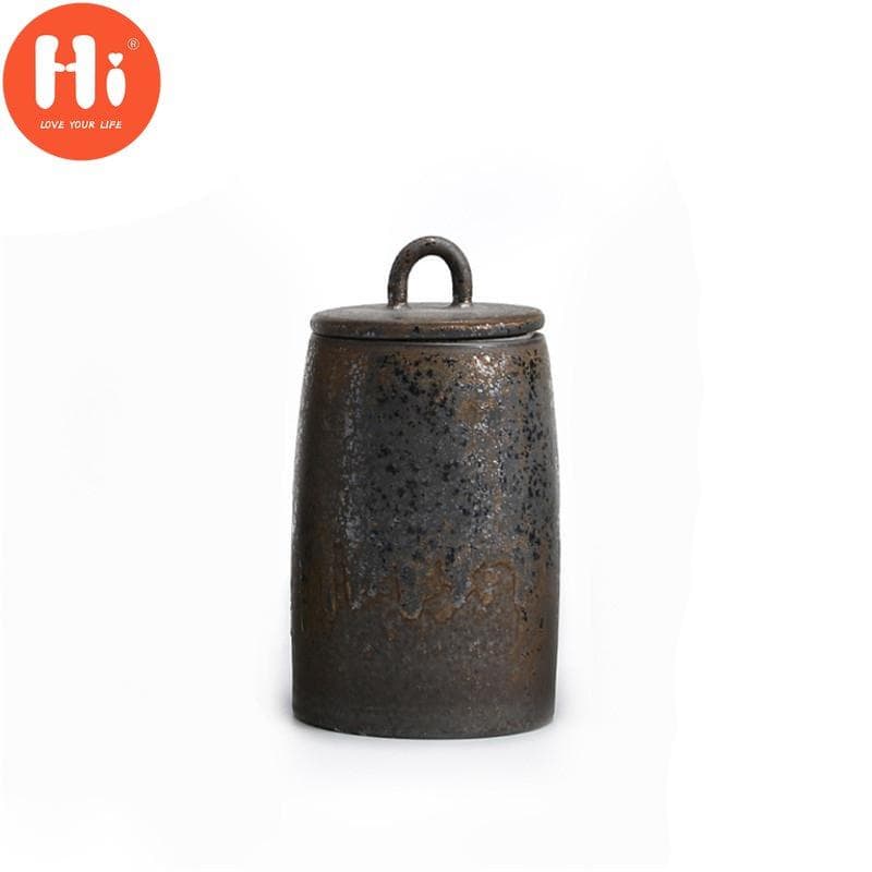 Japanese Ceramic Sealed Tea Caddy Coarse Pottery Large Vintage Spice Jar Tank Food Container