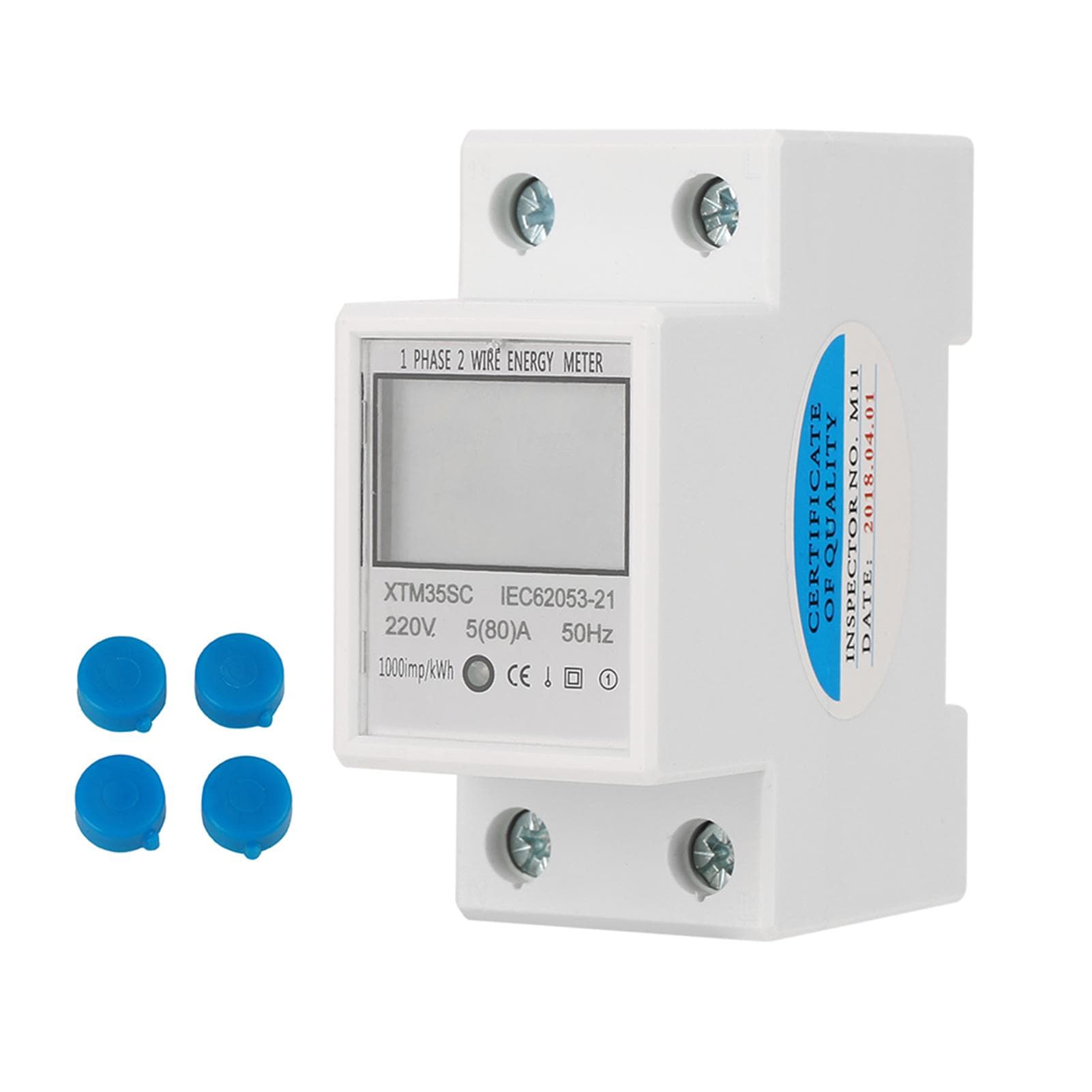 220V 5(80)A Digital 1 Phase 2 Wire 2P Din Rail Electric Meter Electronic KWh Meter white