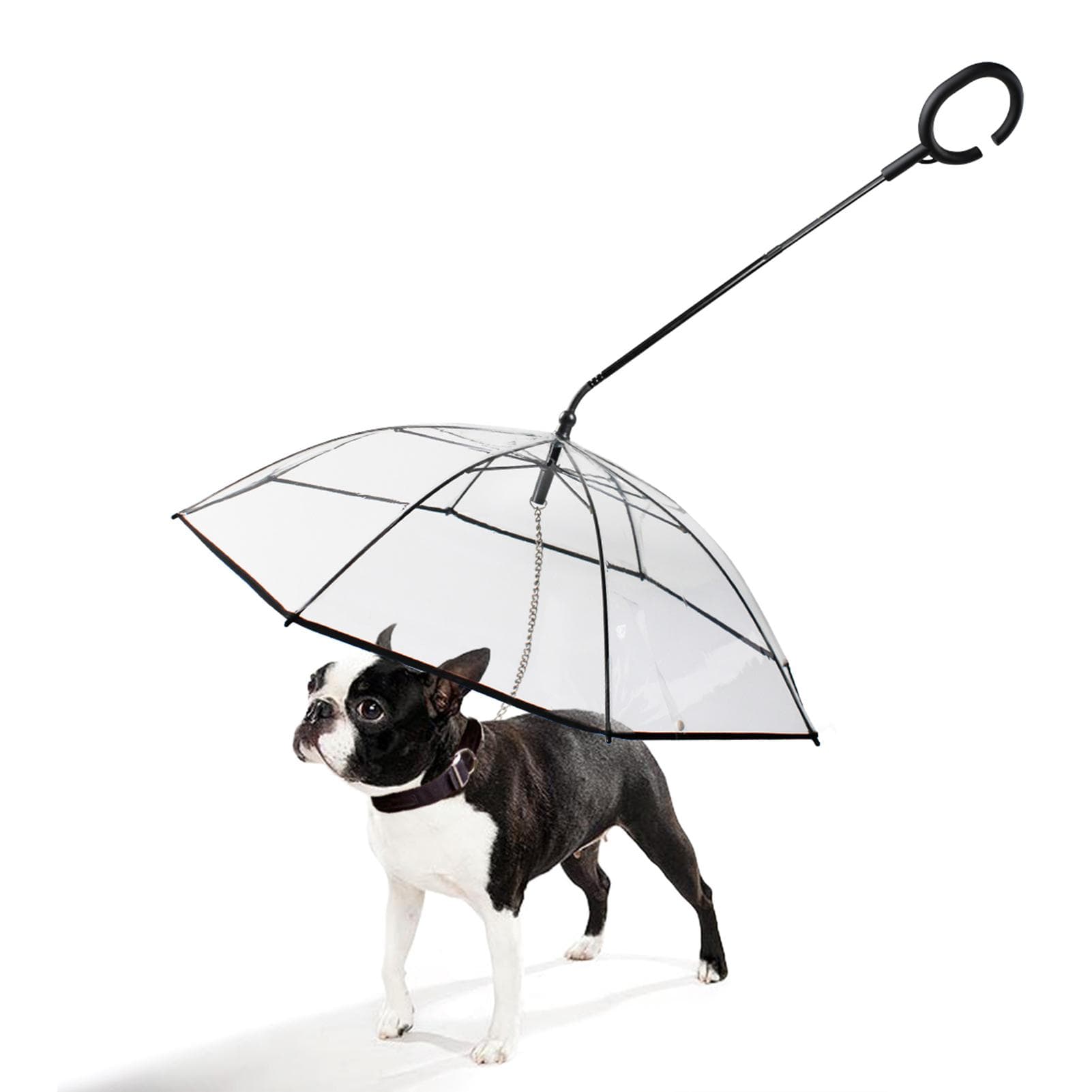 Dog Umbrella with Leash Chain Transparent Cover for Small Medium Dogs in Rain Snowy Weather transparent