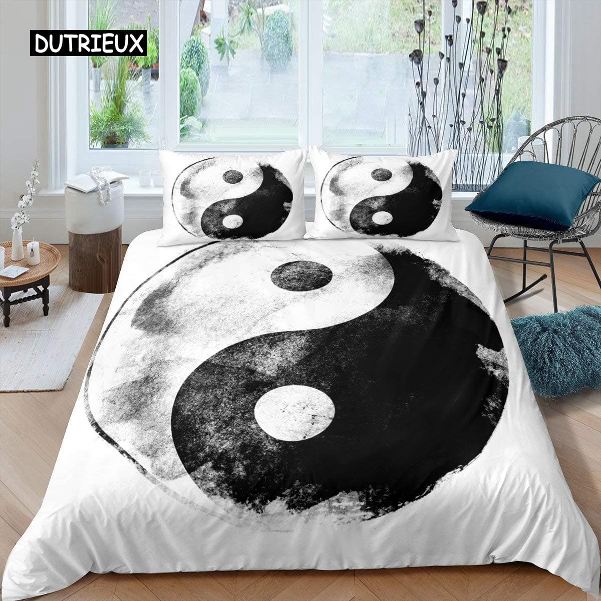 Yin Yang Duvet Cover Set Boho Trippy Art Twin Comforter Cover Gossip Traditional Ying Yang Theme King Size Polyester Quilt Cover EU King(240x220cm)