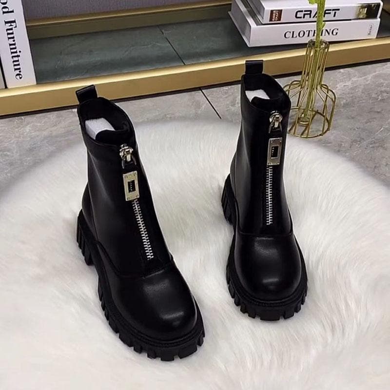 Women's Shoes Autumn and Winter Fleece Thickened Warm Boots Thick-soled Leather Shoes All-match Fashion 39 black