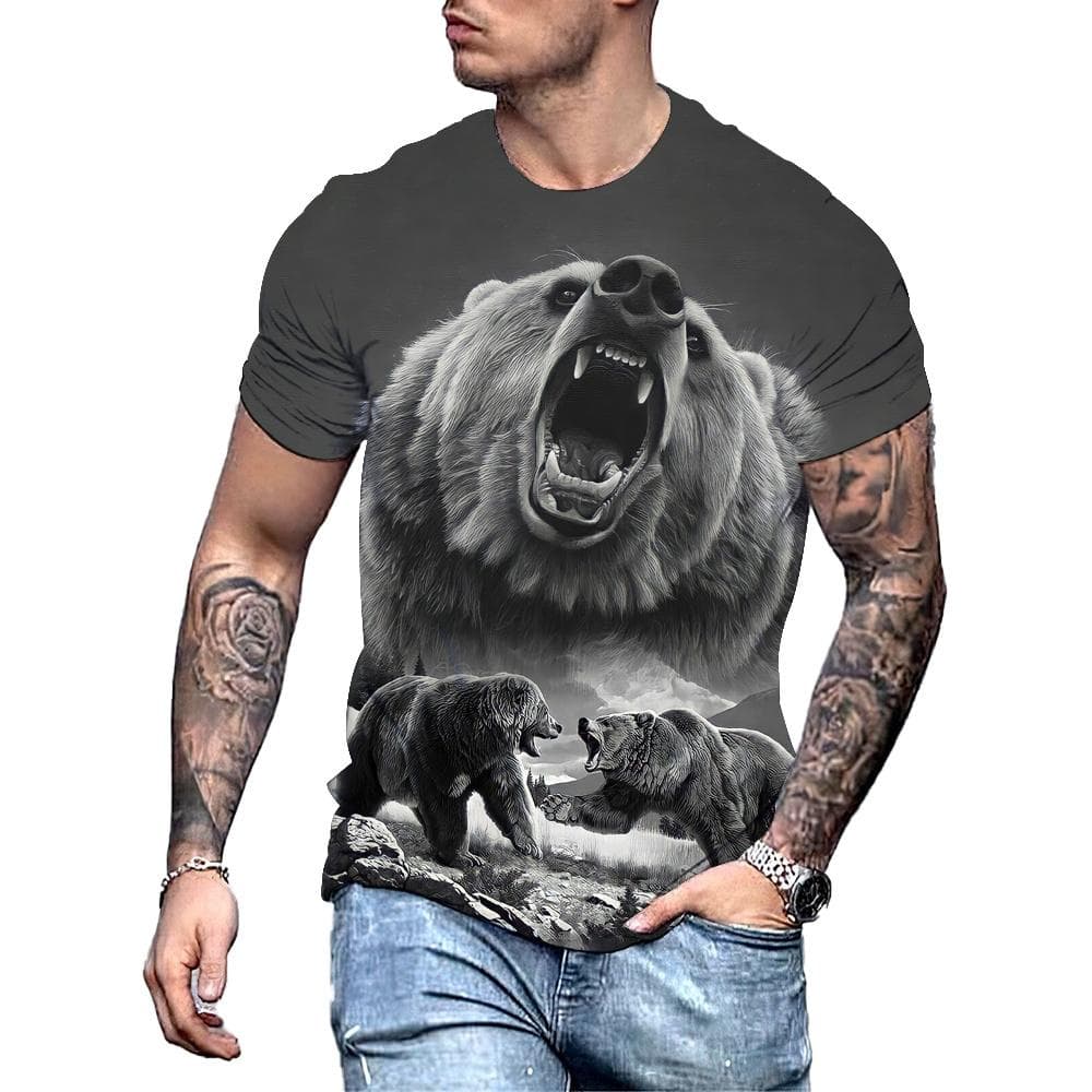 Big Bear 3D Print Summer Men's Round Neck T-shirt Casual Short Sleeve Oversized Pullover Fashion Streetwear Trend Men Clothing 6XL