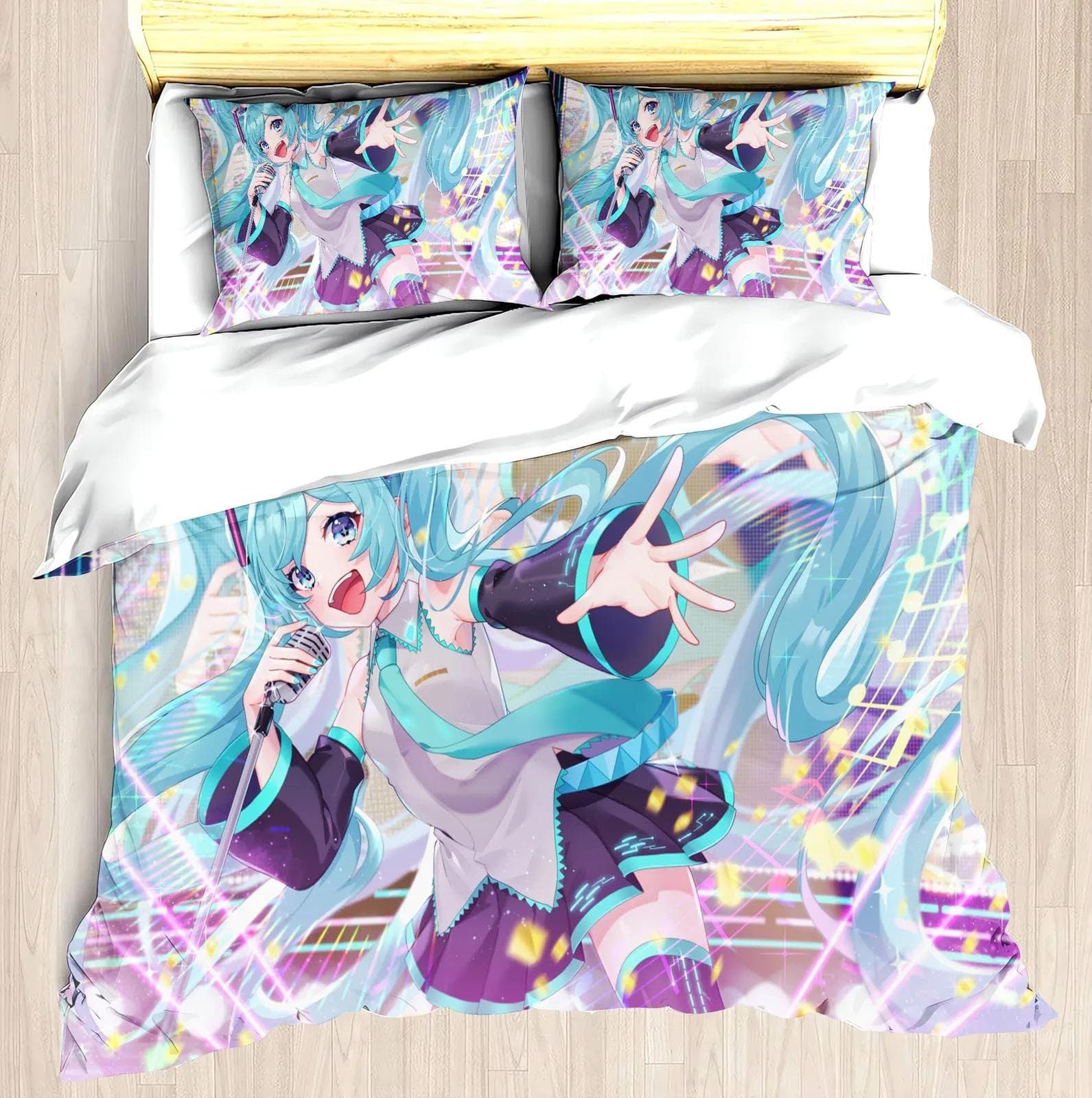 Hatsune Miku Anime 100% Polyester Bedding Set Duvet Cover Set Printed Cartoon Home Decor AU Single(140x210cm)