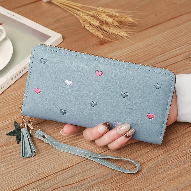 Women Long Wallets Purses Luxury Love Heart Wallets for Ladies Girl Money Pocket Card Holder Female Wallets Phone Clutch Bag blue