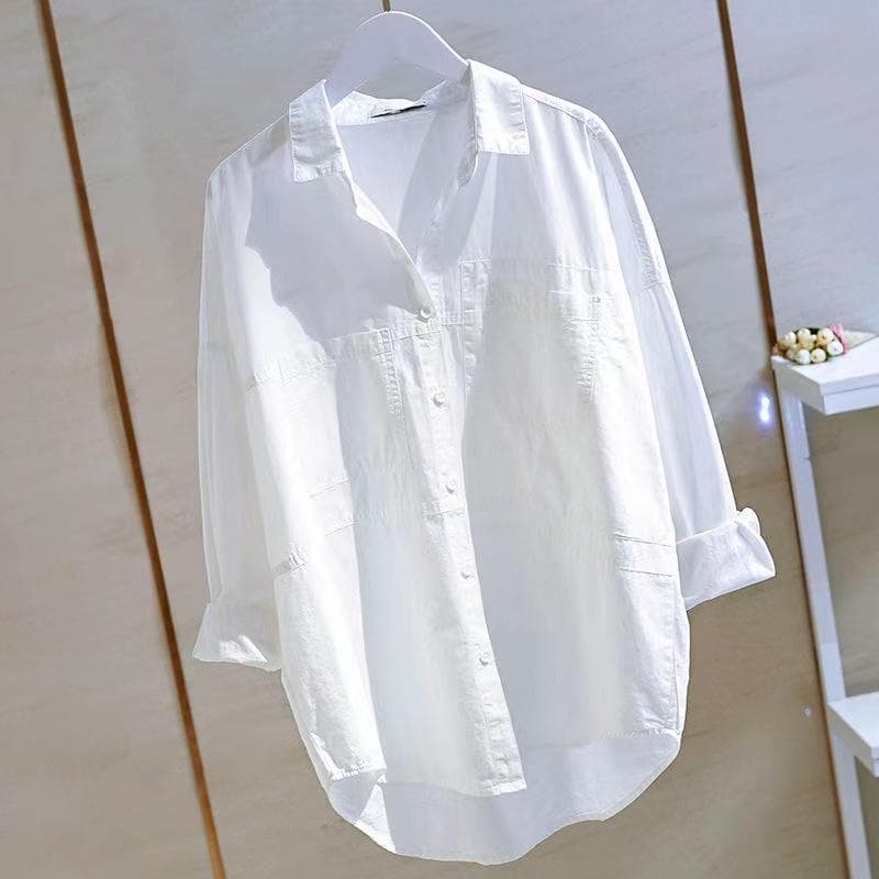 High Quality Women Cotton Top White Jacquard Fashion Shirt Female Elegant Long Sleeve Chic Shirt Blouses XL white