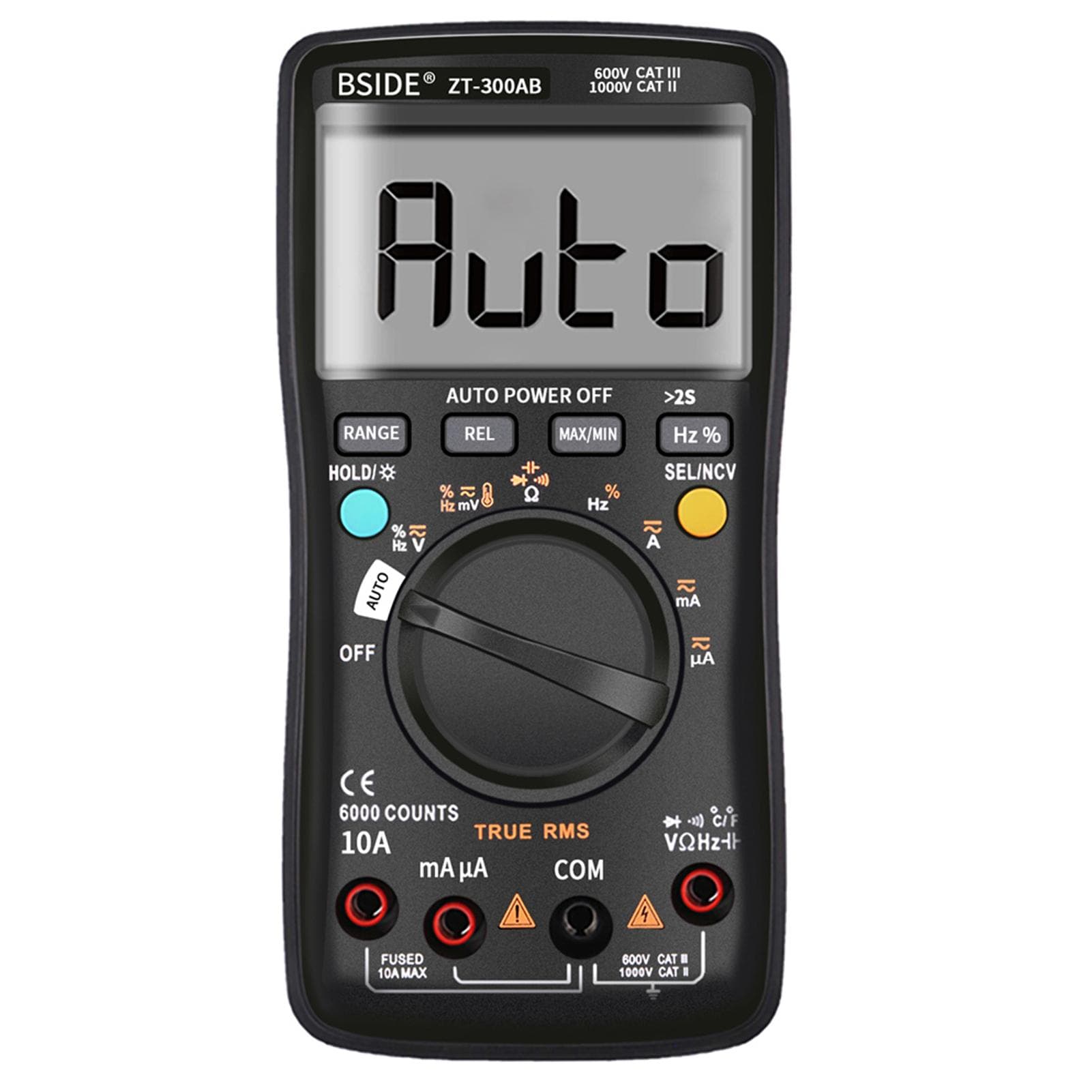BSIDE Multimeter Auto/Manual Range Digital Universal Meter 6000 Counts LCD Display True RMS Smart black