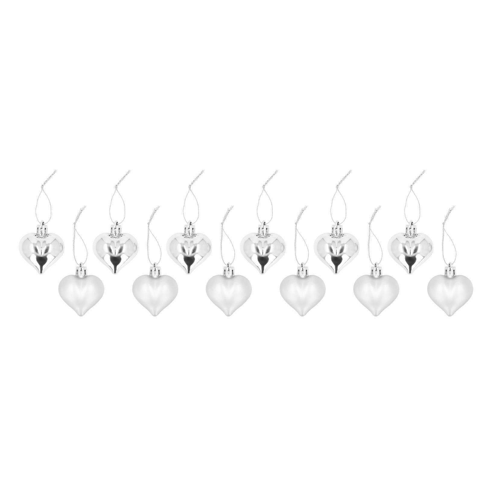 12Pcs Xmas Tree Decor Heart Shaped Romantic Hanging Ornaments for Festival Party Wedding Rose silver
