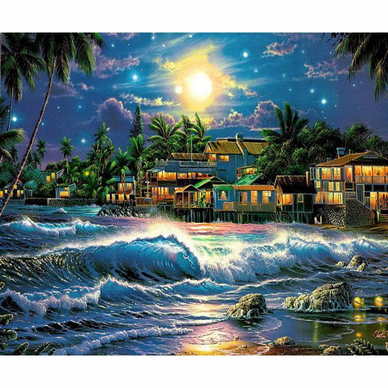5d Diy Diamond Painting Sea House Landscape Diamond Mosaic Full Round Drill Diamond Embroidery 20X30CM