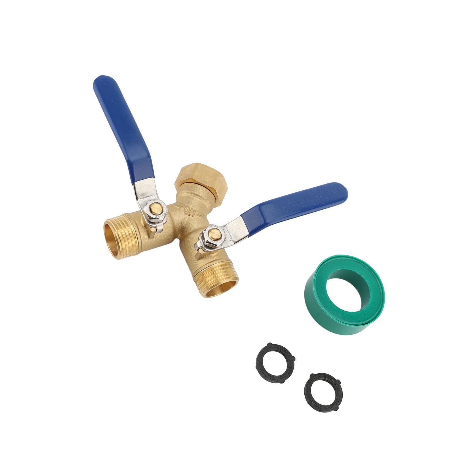 Brass Garden Hose Splitter 2 Way Y Valve Hose Splitter With Long Handle 2 Washers PTFE Tape for