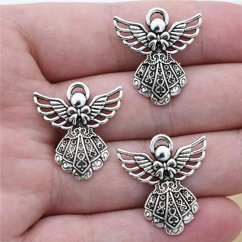 10pcs 27x24mm Antique Silver Color Wing Guardian Angel Charms Beads Pendants for DIY Handmade Bracelet Necklace Jewelry Making