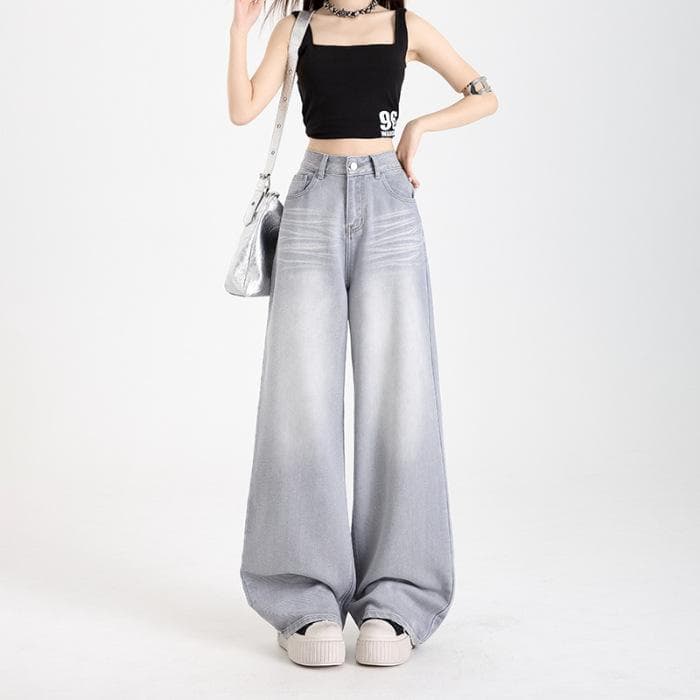 Jeans Women's Spring and Summer High Waist Loose Wide Leg Pants Women's Spring Breathable Drape Straight Wide Leg Jeans 2XL