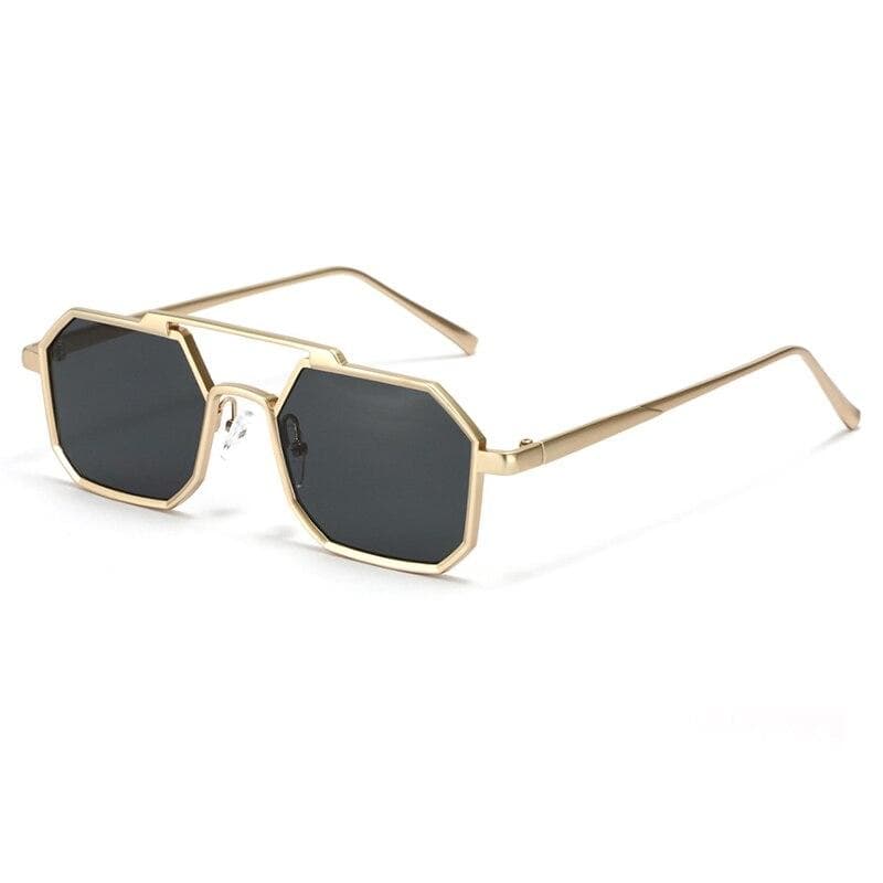 Classic Metal Punk Square Sunglasses for Men Women Retro Double Bridges UV400 Protection Trendy Vintage Shades