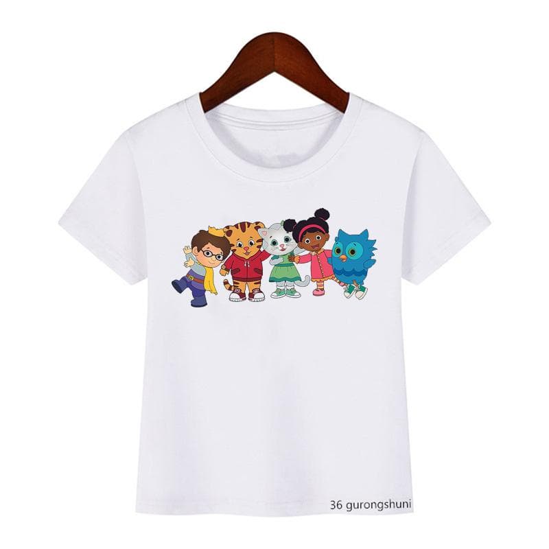 Fashion Children’S Tshirt Cute Daniel Tiger’S Neighborhood Cartoon Print Boy’S T-Shirt Summer Harajuku Girls T Shirts White Tops 110