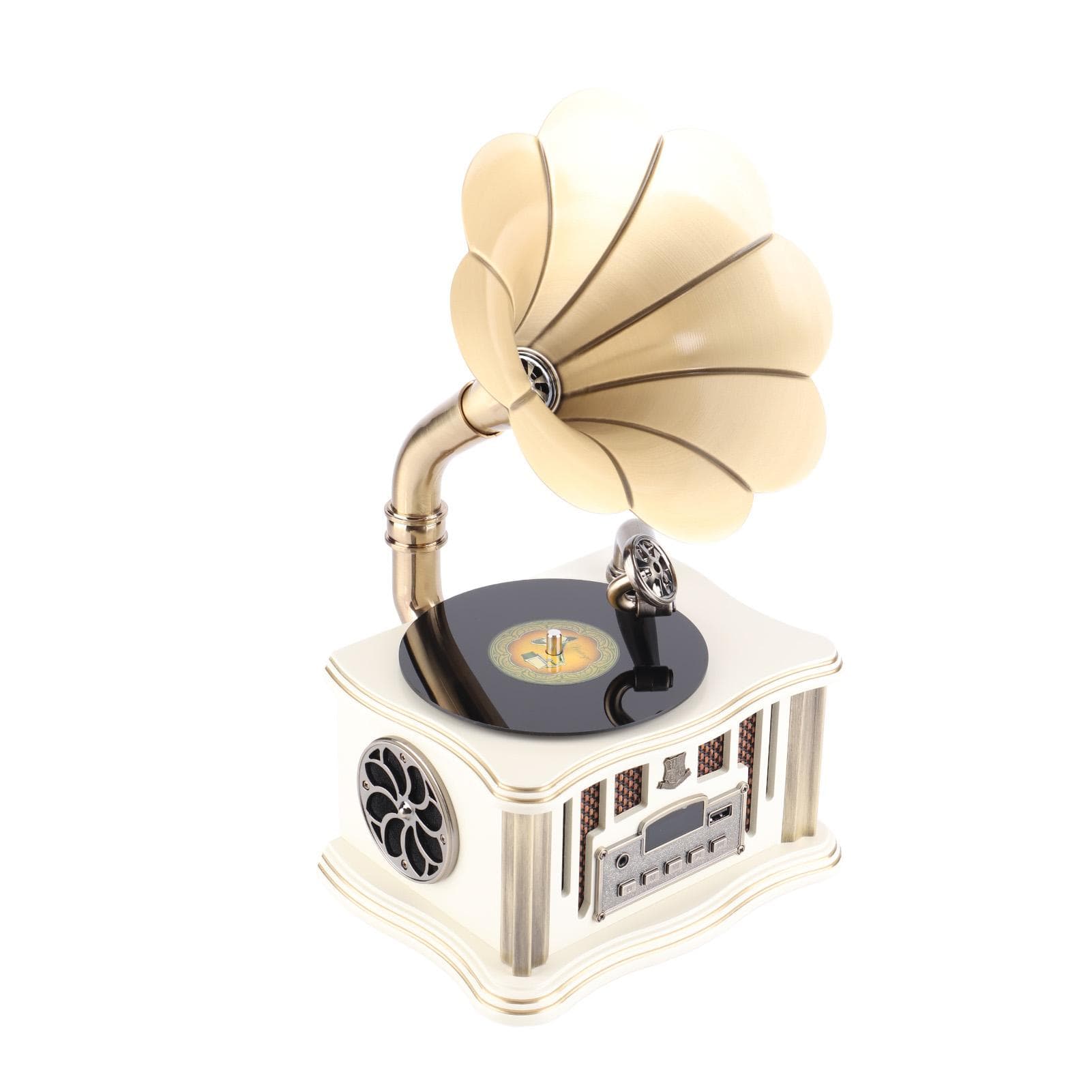 Vintage Gramophone Bluetooth Speaker Type C Rechargeable BT5.0 Mini Retro Phonograph Wireless white