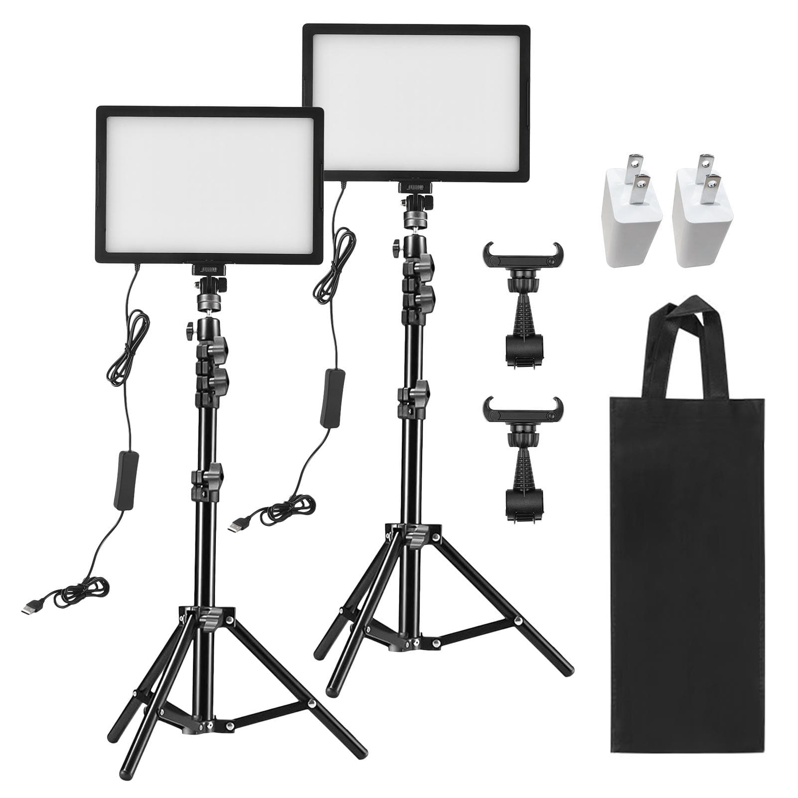 2 Packs LED Video Light Kit 15W LED Light Panel with 1.2M Metal Light Stands Phone Holders