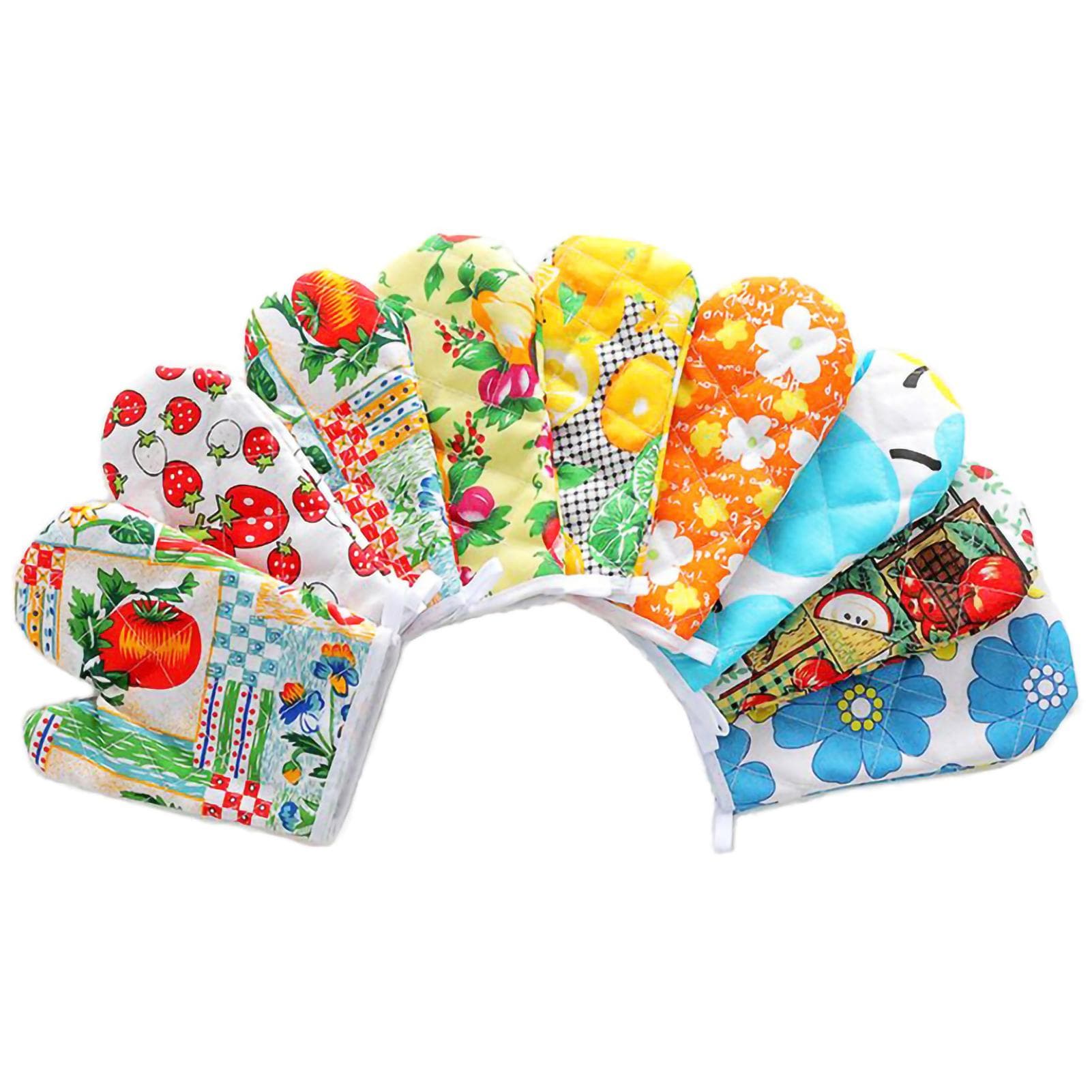 Oven Gloves Polyester Cotton Material Printed Pattern Lanyard Design Cooking Microwave Mitts for