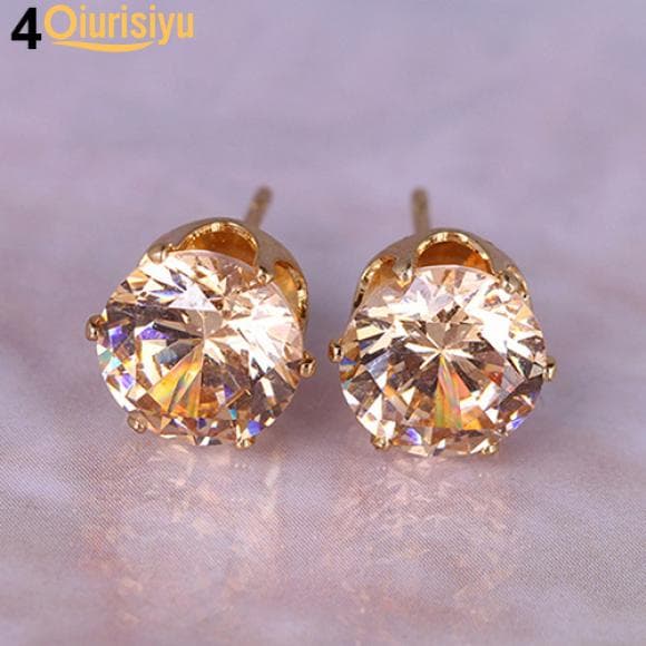 Women Round Cubic Zirconia Golden Silver Alloy Ear Studs Earrings Charm Gift yellow/golden
