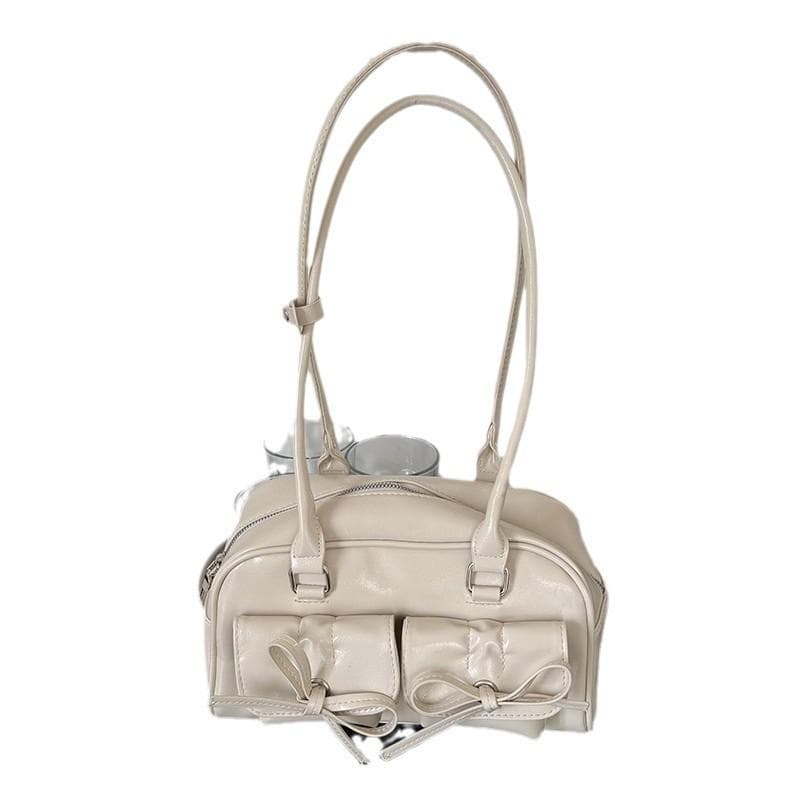 Bow Shoulder Underarm Bag Ladies Christmas Tote Pillow Bag Bowling Bag Stylish Commuter Bag white