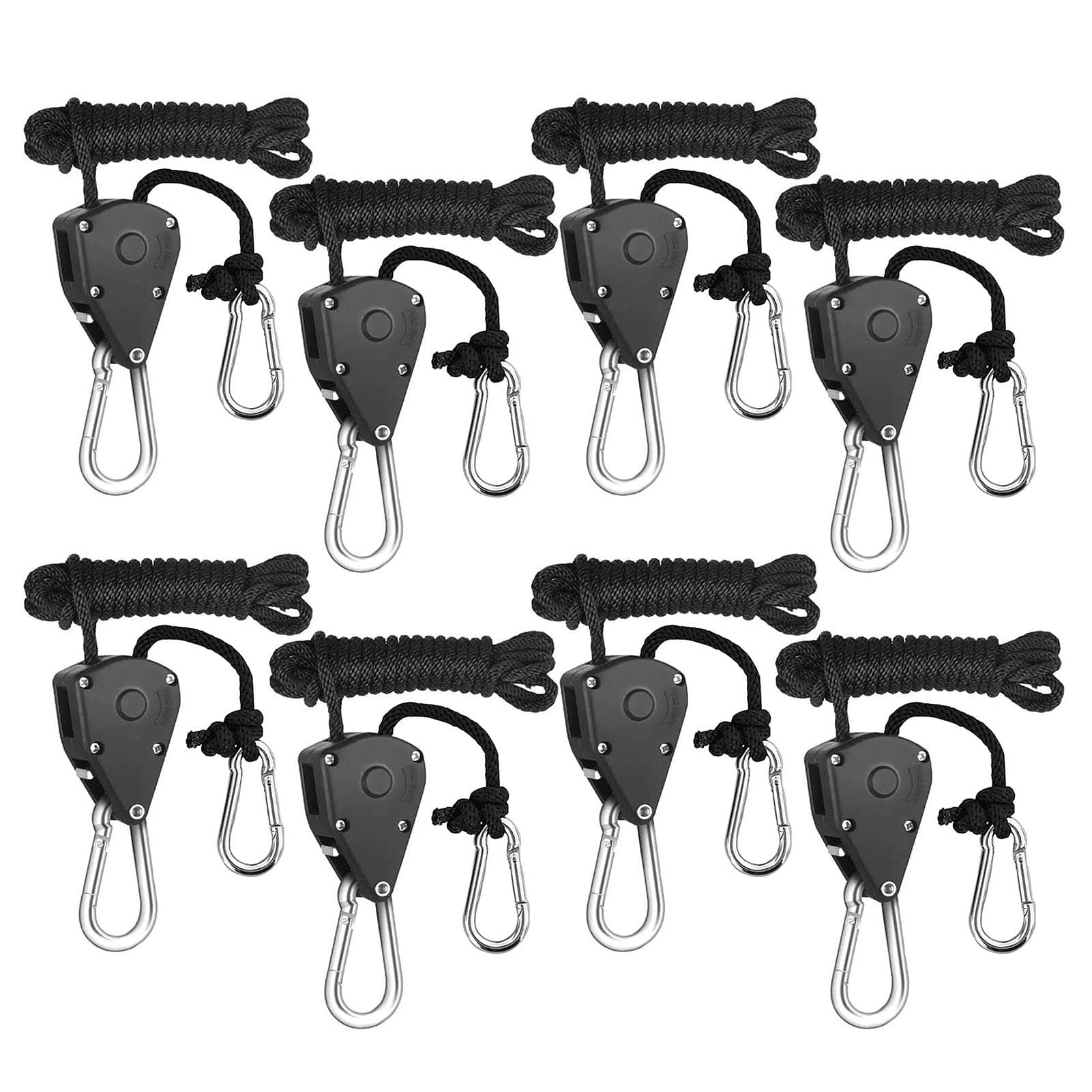 8pcs Pulley Ratchets Heavy Duty Rope Clip Hanger Adjustable Lifting Pulley Lanyard Hanger Kayak And 8pcs black