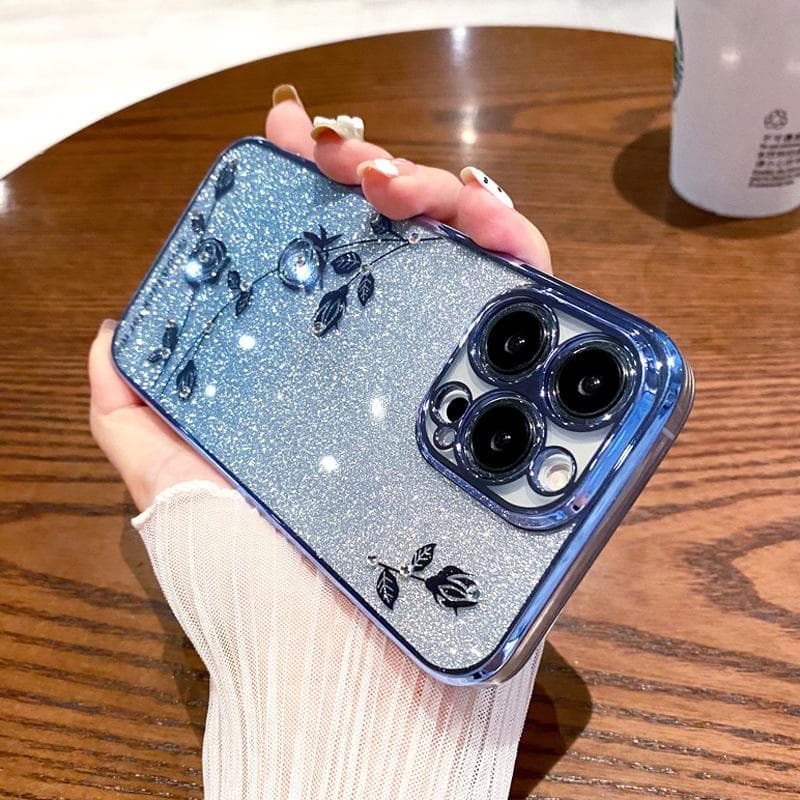 Suitable for IPhone16pro Phone Cases, Diamond-encrusted Gradient Glitter, Apple 15 Electroplated Eternal Flower 14 Water Diamond Soft Case iPhone7/8