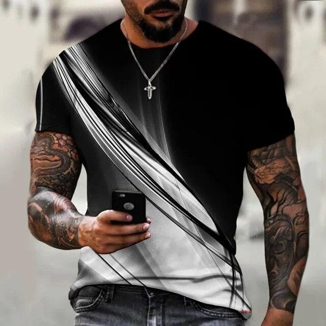 Natural scenery printed T-shirt Fashion men's round neck T-shirt casual Aurora pattern handsome men's quick drying T-shirts 4XL