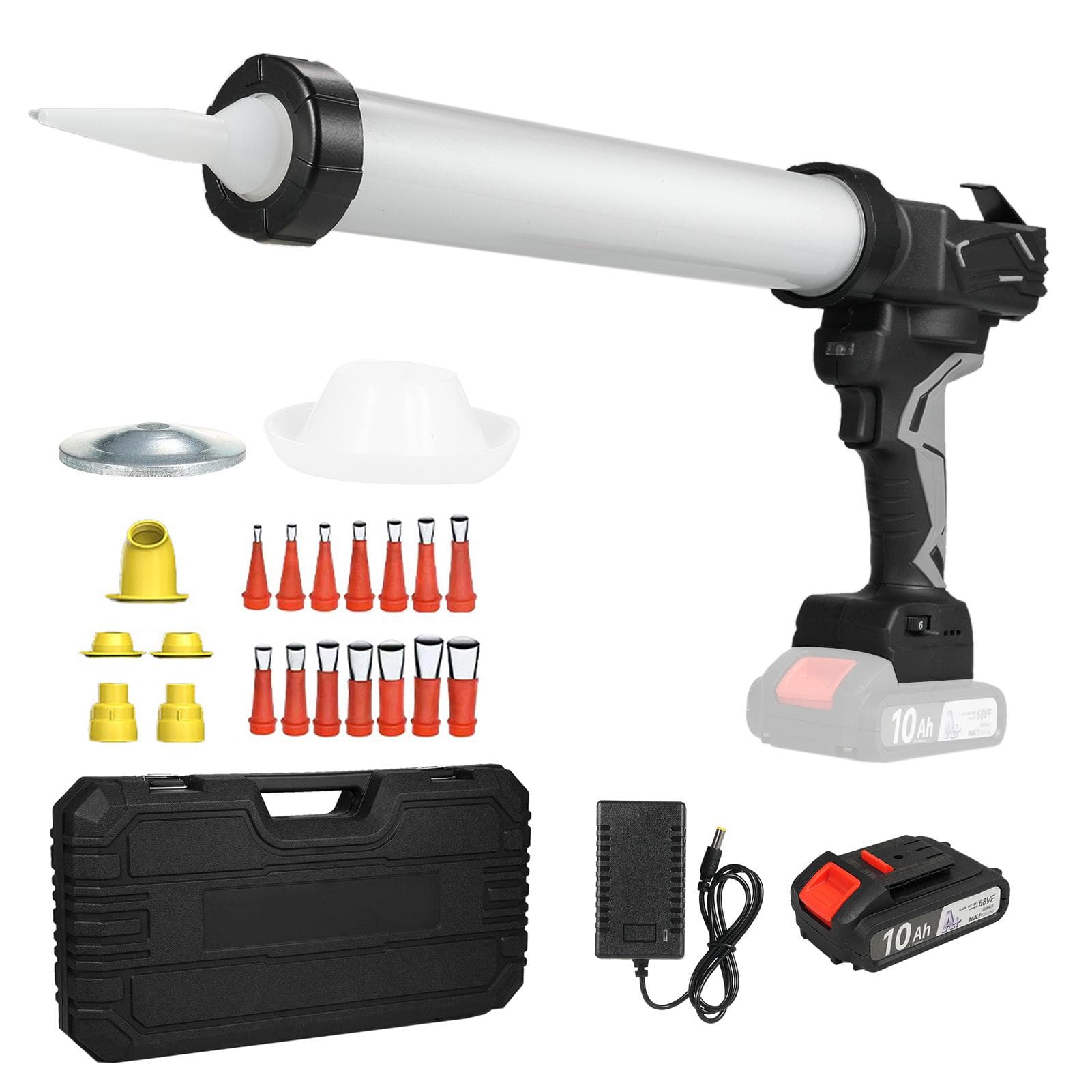 21V 68VF Cordless Caulking Machine with Aluminum Tube Battery Powered Electric Sealant Adhesive US Plug & 1 Battery black white