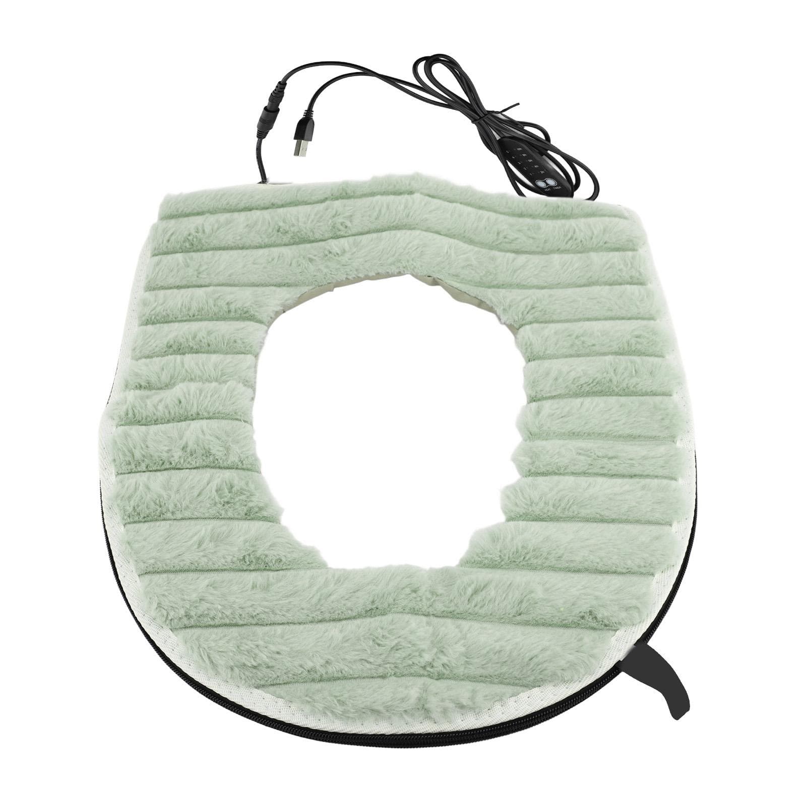 Toilet Heated Seat Cover USB Powered Seat Cushion Warmer Washable Velvet Cloth Pad for Home green