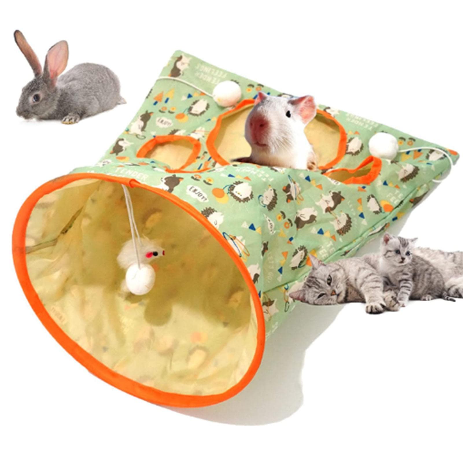 Cat Tunnel Bag Foldable Interactive 5 Holes Crinkle Sounds Tunnel Pet Drill Bucket with Plush Balls