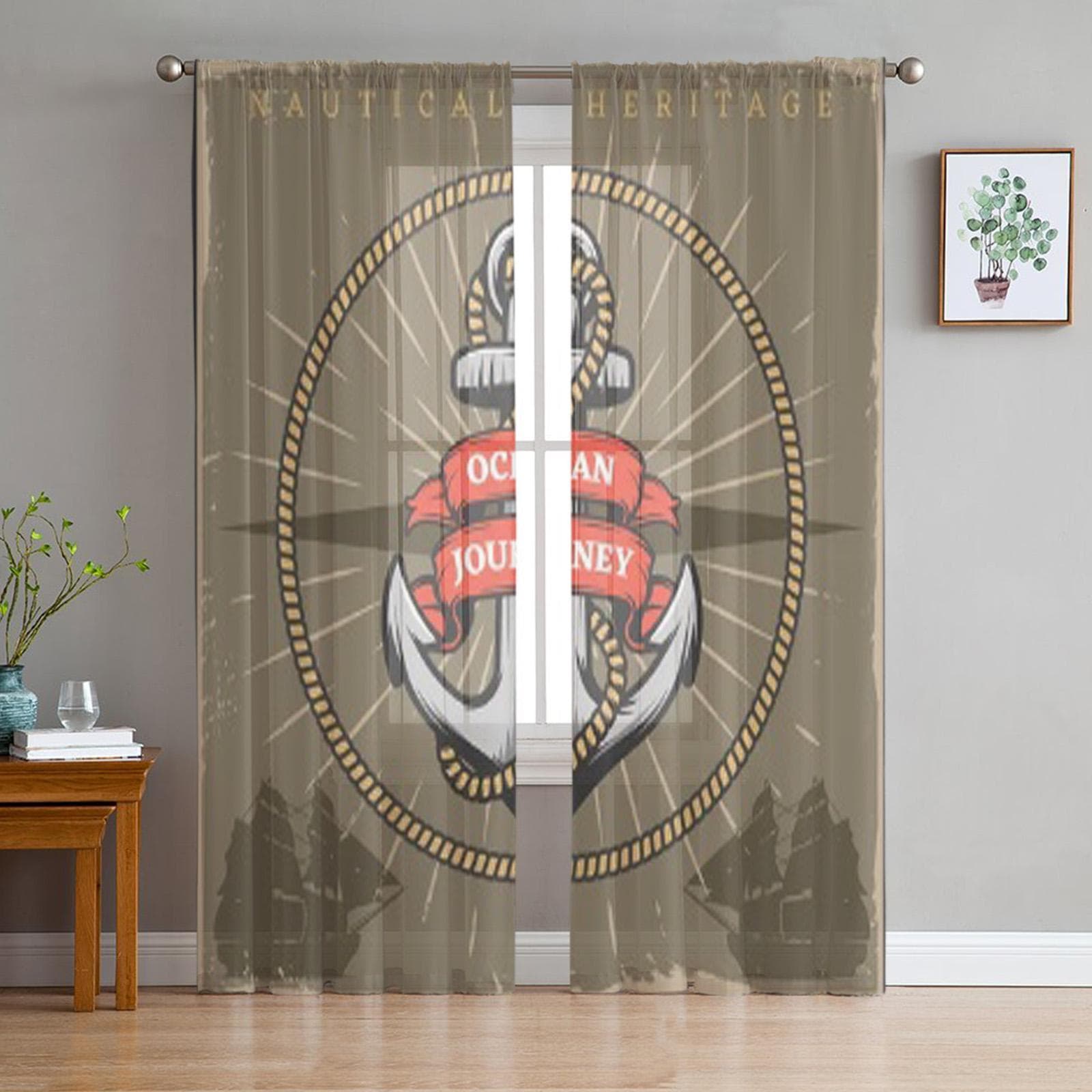 Vintage Sailor Naval Poster Sheer Curtains for Living Room Transparent Tulle Window Curtain Bedroom Kitchen Decor Veil Drapes 135W x 114H(cm)
