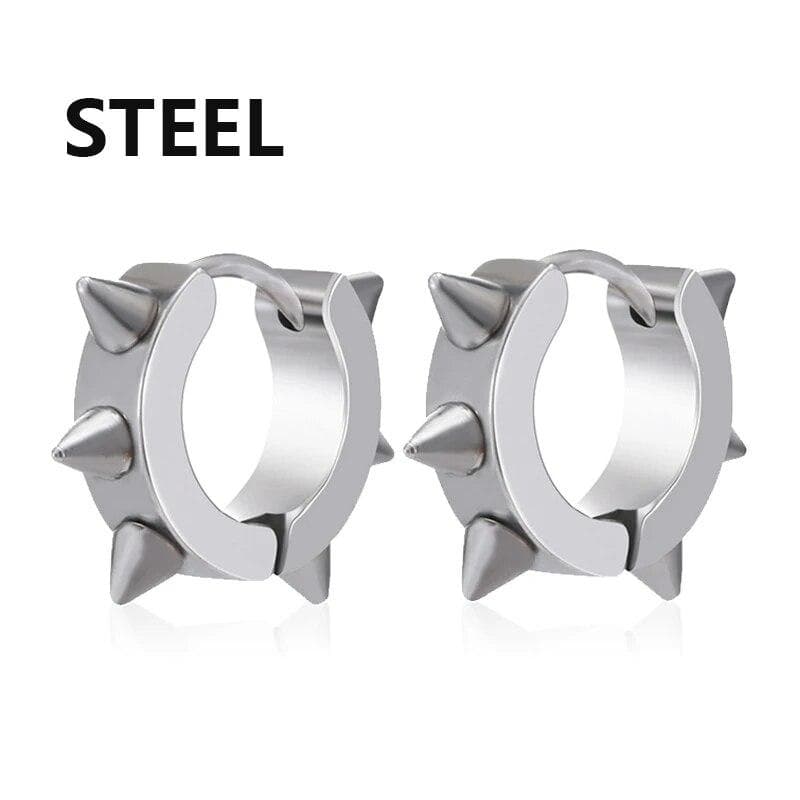 1Pair Punk Stainless Steel Spiky Thorn Stud Earrings For Women Men Ear Clips Funny Street Pop Hip Hop Gothic Jewelry Accessories