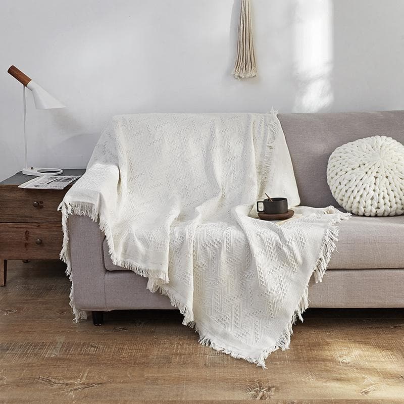 Nordic Cotton Sofa Throw Blankets Outdoor Camping Picnic Large Blanket Leisure Relax Beach Towel white Travel Rug Tassels Linen L130X180