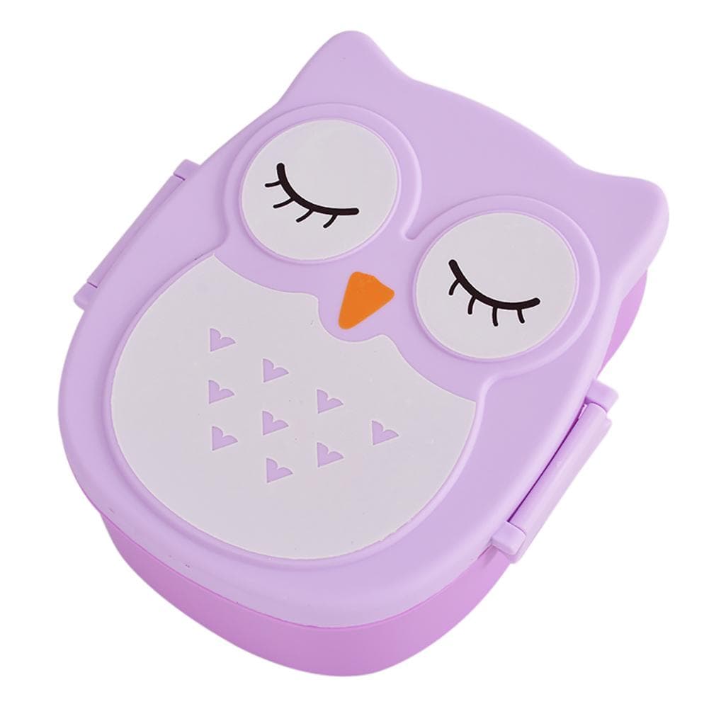 Cute Owl Students Lunch Box Portable Kids Bento Box Food Container Camping Picnic Storage Box purple