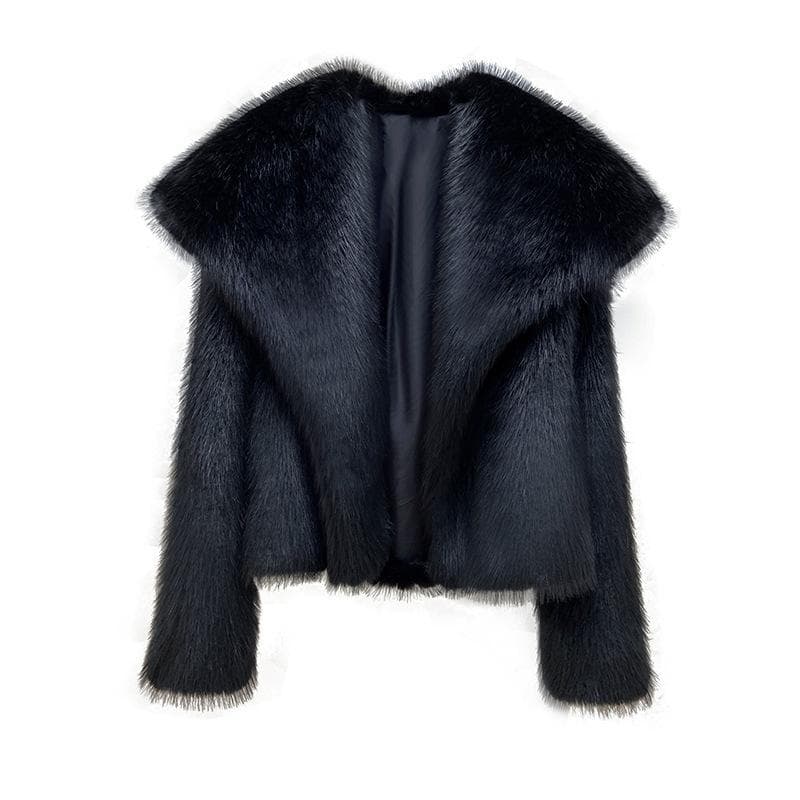 Stylish Large Lapel Fur Jacket Femininity Long-sleeved Thermal Coat Fur Top XL
