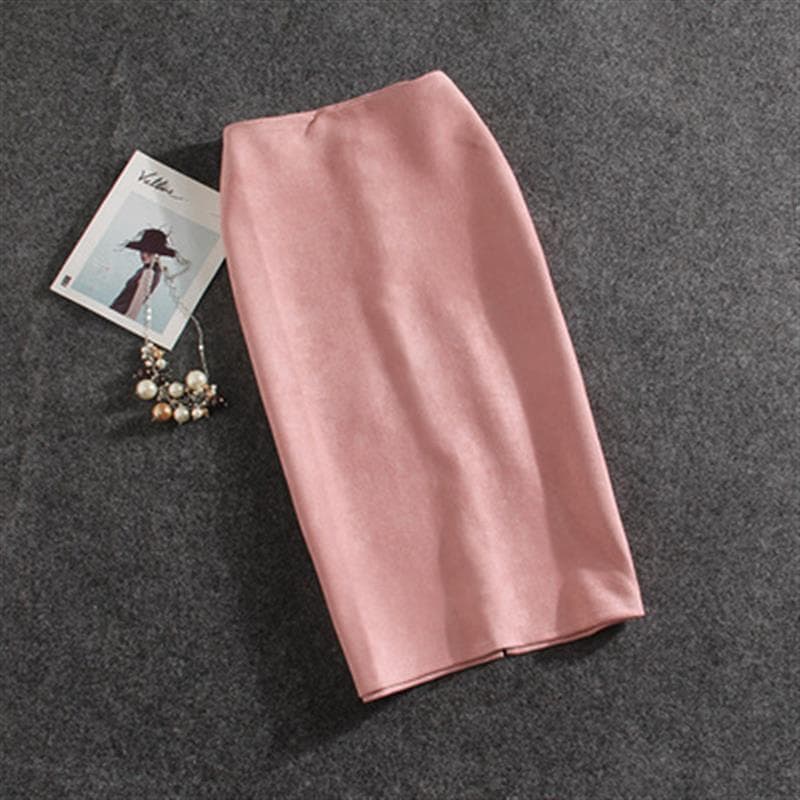 Women Skirts Suede Split Thick Stretchy Skirt Female Pencil Skirts Plus Size Skirt L pink