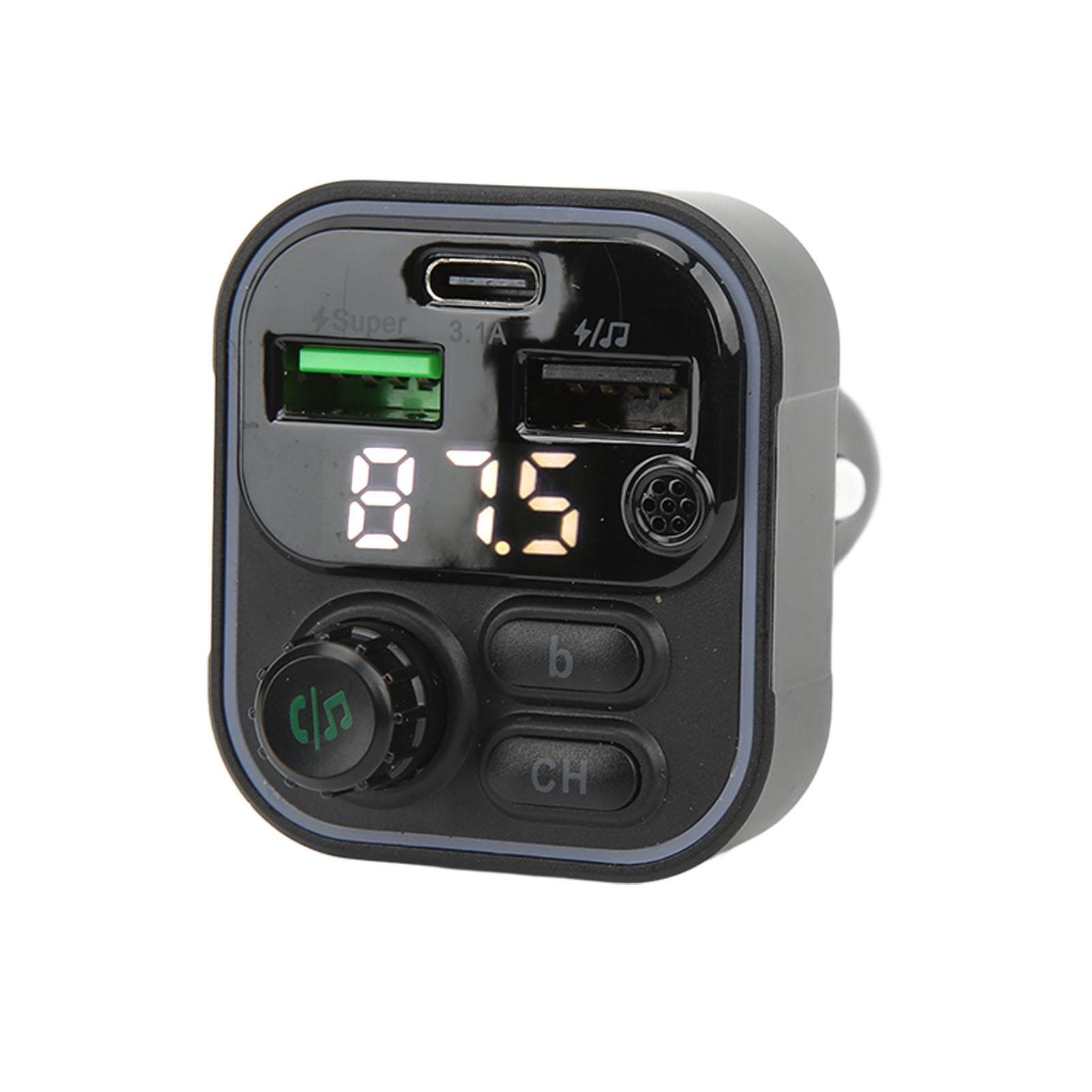Bluetooth 5.0 FM Transmitter MP3 Player Audio Receiver Dual USB Charger Adapter LED Color Backlight