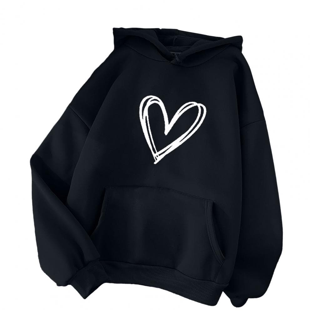 Women Men Autumn Solid Color Sweatshirt Hooded Drawstring Long Sleeve Pockets Pullover Tops Thin Fleece Lining Loose Fit Sport T M black