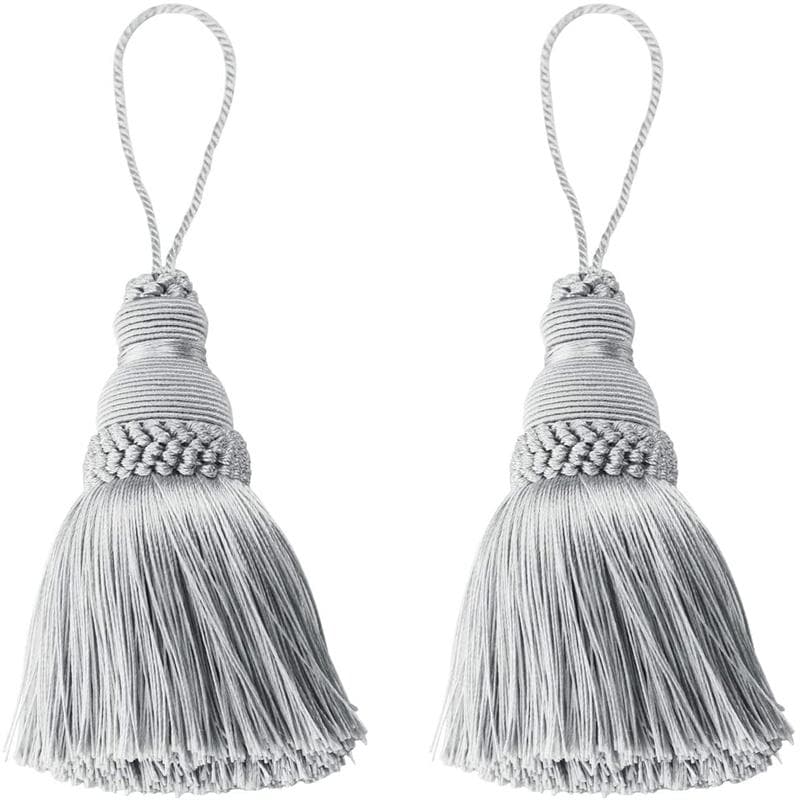 2Pc Home Decor Hanging Rope Silk Tassel Fringe Tassel Trim Garment Decoration Key Tassels for DIY Embellishments Curtain Accessories Silver