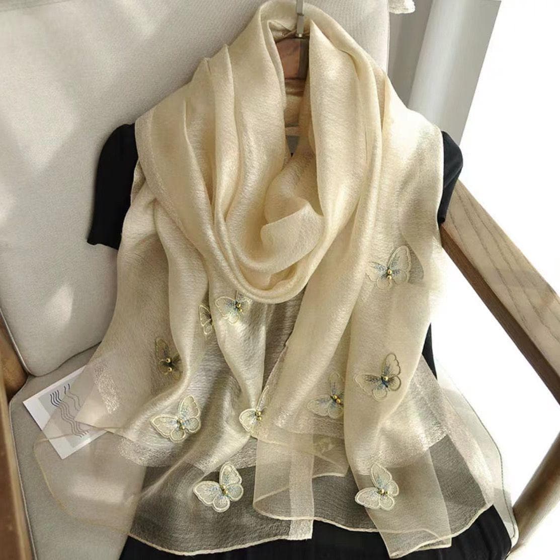 Butterfly Mulberry Silk Blended Long Scarf for Spring and Autumn Fashion